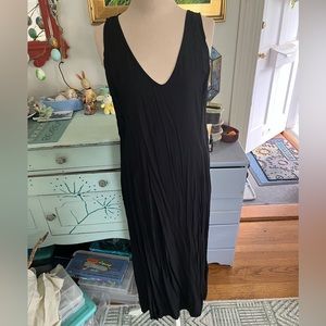 Old Navy Maxi Dress L Black Rayon Viscose Elastic Side Zipper VGUC Dressy